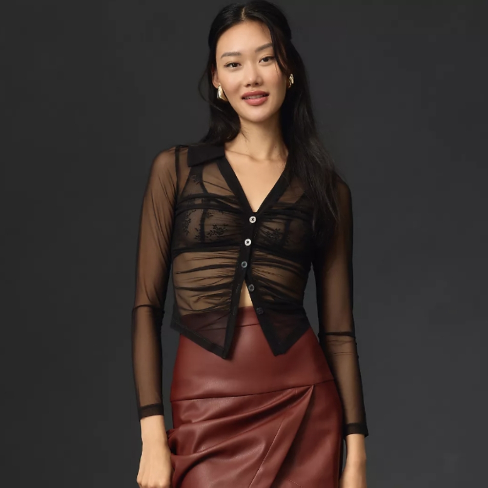 Anthropologie-Maeve Sheer Ruched Buttondown